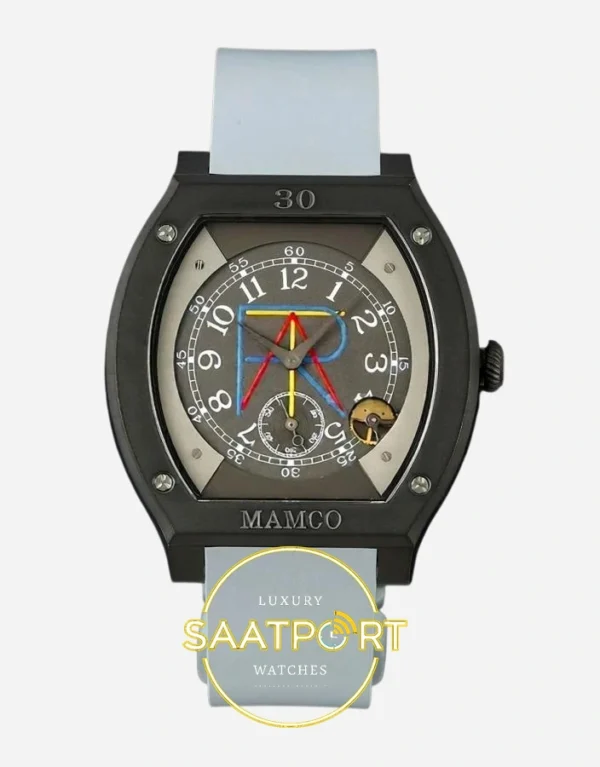 F.P. Journe Élégante Mamco Edition Siyah-Gri Kadran Gri Kordon Super Clone ETA - Önden Tam Boy Stüdyo Görünümü