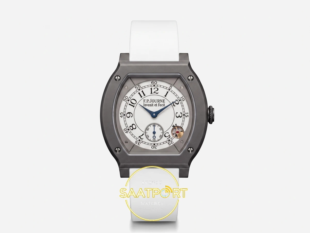 F.P. Journe Élégante Titalyt Beyaz Kadran Beyaz Kordon Super Clone ETA - Önden Tam Boy Stüdyo Görünümü F.P. Journe Élégante Titalyt Beyaz Kadran Beyaz Kordon Super Clone ETA - Önden Tam Boy Stüdyo Görünümü