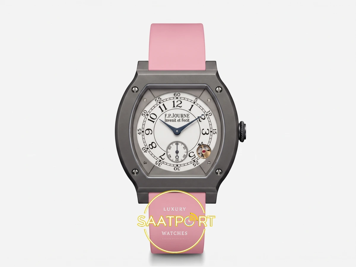 F.P. Journe Élégante Titalyt Beyaz Kadran Pembe Kordon Super Clone ETA - Önden Tam Boy Stüdyo Görünümü F.P. Journe Élégante Titalyt Beyaz Kadran Pembe Kordon Super Clone ETA - Önden Tam Boy Stüdyo Görünümü