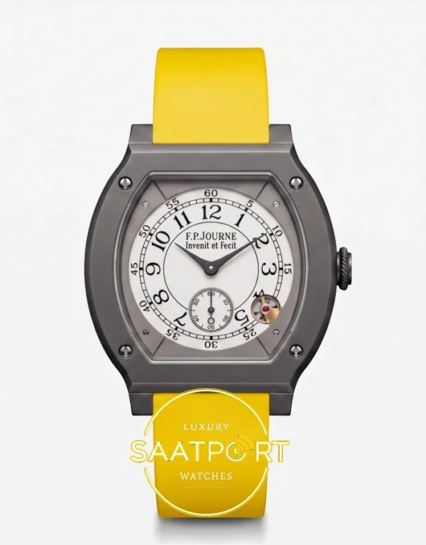 F.P. Journe Élégante Titalyt Beyaz Kadran Sarı Kordon Super Clone ETA - Önden Tam Boy Stüdyo Görünümü