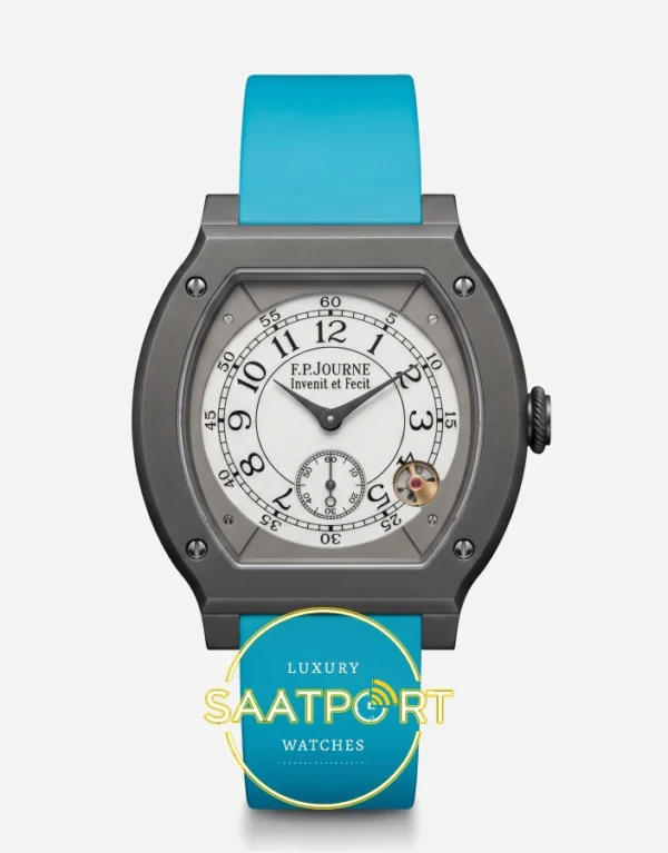 F.P. Journe Élégante Titalyt Beyaz Kadran Turkuaz Kordon Super Clone ETA - Önden Tam Boy Stüdyo Görünümü