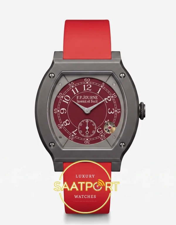 F.P. Journe Élégante Titalyt Bordo Kadran Mercan Kırmızı Kordon Super Clone ETA - Önden Tam Boy Stüdyo Görünümü