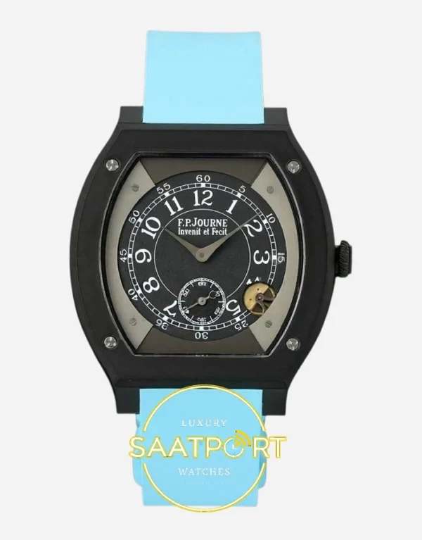 F.P. Journe Élégante Titalyt Siyah-Gri Kadran Mavi Kordon Super Clone ETA - Önden Tam Boy Stüdyo Görünümü