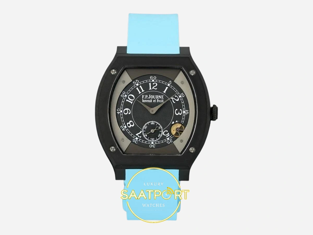 F.P. Journe Élégante Titalyt Siyah-Gri Kadran Mavi Kordon Super Clone ETA - Önden Tam Boy Stüdyo Görünümü F.P. Journe Élégante Titalyt Siyah-Gri Kadran Mavi Kordon Super Clone ETA - Önden Tam Boy Stüdyo Görünümü