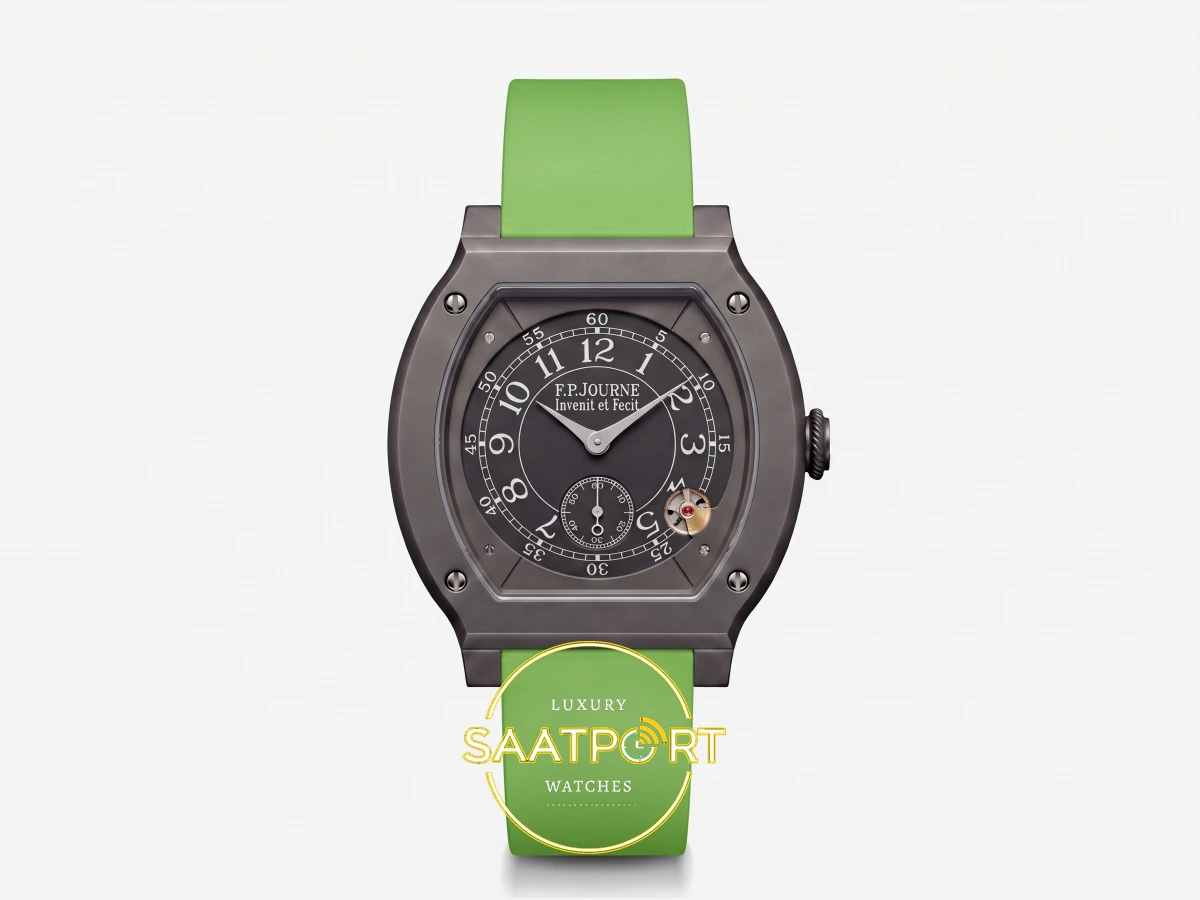 F.P. Journe Élégante Titalyt Siyah Kadran Açık Yeşil Kordon Super Clone ETA - Önden Tam Boy Stüdyo Görünümü F.P. Journe Élégante Titalyt Siyah Kadran Açık Yeşil Kordon Super Clone ETA - Önden Tam Boy Stüdyo Görünümü