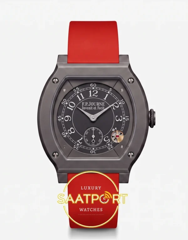 F.P. Journe Élégante Titalyt Siyah Kadran Kırmızı Kordon Super Clone ETA - Önden Tam Boy Stüdyo Görünümü