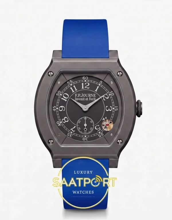 F.P. Journe Élégante Titalyt Siyah Kadran Kobalt Mavi Kordon Super Clone ETA - Önden Tam Boy Stüdyo Görünümü