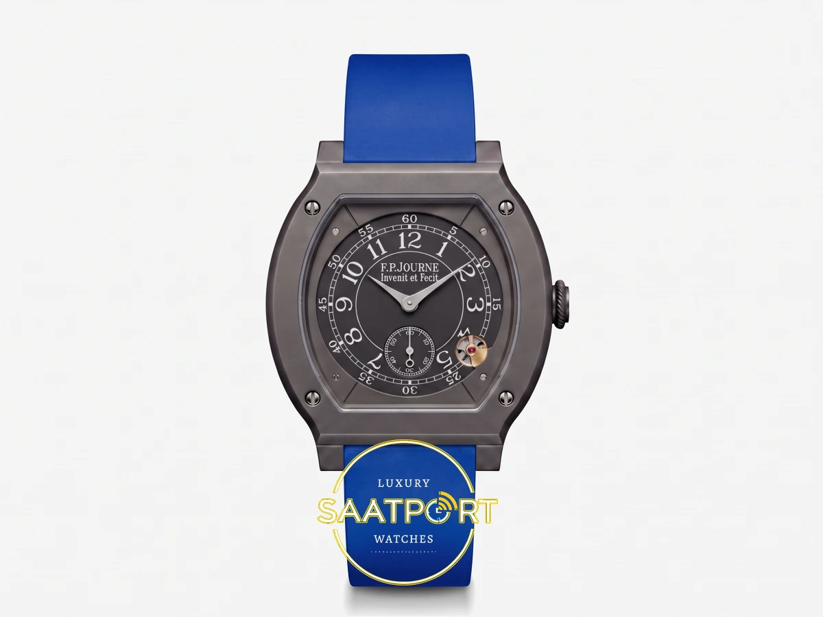 F.P. Journe Élégante Titalyt Siyah Kadran Kobalt Mavi Kordon Super Clone ETA - Önden Tam Boy Stüdyo Görünümü F.P. Journe Élégante Titalyt Siyah Kadran Kobalt Mavi Kordon Super Clone ETA - Önden Tam Boy Stüdyo Görünümü