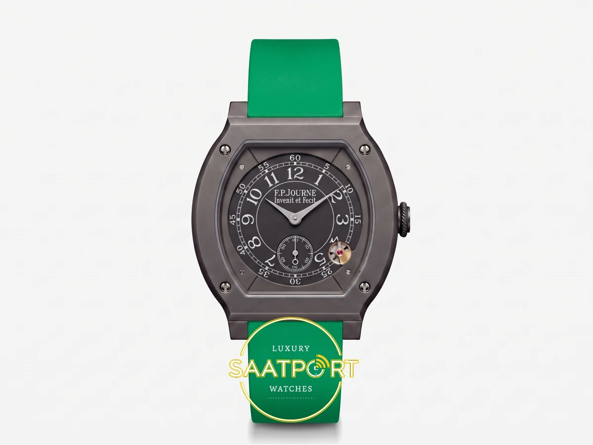 F.P. Journe Élégante Titalyt Siyah Kadran Zümrüt Yeşil Kordon Super Clone ETA - Önden Tam Boy Stüdyo Görünümü F.P. Journe Élégante Titalyt Siyah Kadran Zümrüt Yeşil Kordon Super Clone ETA - Önden Tam Boy Stüdyo Görünümü