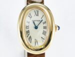 Cartier Baignoire 31mm Sarı Altın Gümüş Kadran Kahve Deri Kordon Bayan Super Clone ETA Görünüm 2 — Kadran ve Bezel Görünümü