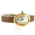 Cartier Baignoire 25mm Sarı Altın Gümüş Kadran Kahve Deri Kordon Bayan Super Clone ETA Görünüm 2 — Kadran ve Bezel Görünümü