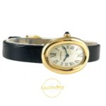 Cartier Baignoire 25mm Sarı Altın Gümüş Kadran Siyah Deri Kordon Bayan Super Clone ETA Görünüm 2 — Kadran ve Bezel Görünümü
