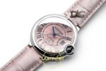 Cartier Ballon Bleu 36mm Çelik Pembe Kadran Pembe Deri Kordon Bayan Super Clone ETA Görünüm 2 — Kadran ve Bezel Görünümü