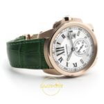 Cartier Calibre 42mm Rose Gold Beyaz Kadran Yeşil Deri Kordon Erkek Super Clone ETA Görünüm 2 — Kadran ve Bezel Görünümü