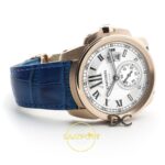 Cartier Calibre 42mm Rose Gold Beyaz Kadran Mavi Deri Kordon Erkek Super Clone ETA Görünüm 2 — Kadran ve Bezel Görünümü