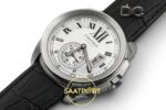 Cartier Calibre 42mm Çelik Beyaz Kadran Siyah Deri Kordon Erkek Super Clone ETA Görünüm 2 — Kadran ve Bezel Görünümü