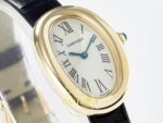 Cartier Baignoire 31mm Sarı Altın Gümüş Kadran Siyah Deri Kordon Bayan Super Clone ETA Görünüm 3 — Kadran ve Bezel Görünümü