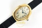 Cartier Baignoire 25mm Sarı Altın Gümüş Kadran Siyah Deri Kordon Bayan Super Clone ETA Görünüm 3 — Kadran ve Bezel Görünümü