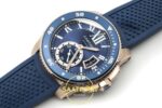 Cartier Calibre Diver 42mm Rose Gold Mavi Kadran Erkek Super Clone ETA Görünüm 3 — Kadran ve Bezel Görünümü