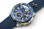 Cartier Calibre Diver 42mm Çelik Mavi Kadran Erkek Super Clone ETA Görünüm 3 — Kadran ve Bezel Görünümü