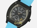 F.P. Journe Élégante Titalyt Siyah-Gri Kadran Mavi Kordon Super Clone ETA - Yatay Stüdyo Kasa ve Kordon Profili — Kadran ve Bezel Görünümü