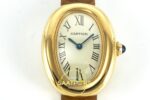 Cartier Baignoire 25mm Sarı Altın Gümüş Kadran Kahve Deri Kordon Bayan Super Clone ETA Görünüm 4 — Kadran ve Bezel Görünümü