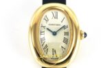Cartier Baignoire 25mm Sarı Altın Gümüş Kadran Siyah Deri Kordon Bayan Super Clone ETA Görünüm 4 — Kadran ve Bezel Görünümü