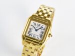 Cartier Panthere De Cartier Bayan ETA Saat 22mm Sağ Çapraz Safir Taşlı Kurma Kolu ve Kasa Profili Super Clone — Kadran ve Bezel Görünümü
