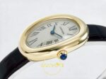 Cartier Baignoire 31mm Sarı Altın Gümüş Kadran Siyah Deri Kordon Bayan Super Clone ETA Görünüm 5 — Kadran ve Bezel Görünümü