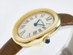 Cartier Baignoire 31mm Sarı Altın Gümüş Kadran Kahve Deri Kordon Bayan Super Clone ETA Görünüm 5 — Kadran ve Bezel Görünümü