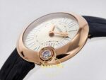 Cartier Ballon Blanc 30mm Rose Gold Beyaz Kadran Siyah Deri Kordon Bayan Super Clone ETA Görünüm 5 — Kadran ve Bezel Görünümü