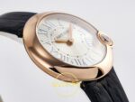 Cartier Ballon Blanc 30mm Rose Gold Beyaz Kadran Siyah Deri Kordon Bayan Super Clone ETA Görünüm 6 — Kadran ve Bezel Görünümü