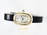 Cartier Baignoire 31mm Sarı Altın Gümüş Kadran Siyah Deri Kordon Bayan Super Clone ETA Görünüm 7 — Kadran ve Bezel Görünümü