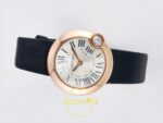 Cartier Ballon Blanc 30mm Rose Gold Beyaz Kadran Siyah Deri Kordon Bayan Super Clone ETA Görünüm 7 — Kadran ve Bezel Görünümü