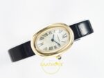Cartier Baignoire 31mm Sarı Altın Gümüş Kadran Siyah Deri Kordon Bayan Super Clone ETA Görünüm 8 — Kadran ve Bezel Görünümü