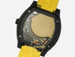 F.P. Journe Élégante Titalyt Beyaz Kadran Sarı Kordon Super Clone ETA - Calibre 1210 Elektromekanik Kalibre Arka Kapak Yakın Plan — Kadran ve Bezel Görünümü