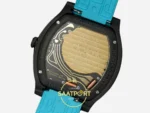 F.P. Journe Élégante Titalyt Siyah Kadran Turkuaz Kordon Super Clone ETA - Calibre 1210 Elektromekanik Kalibre Arka Kapak Yakın — Kadran ve Bezel Görünümü