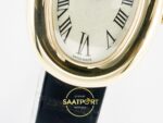 Cartier Baignoire 31mm Sarı Altın Gümüş Kadran Siyah Deri Kordon Bayan Super Clone ETA Görünüm 10 — Kadran ve Bezel Görünümü
