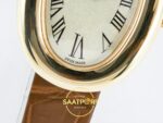 Cartier Baignoire 31mm Sarı Altın Gümüş Kadran Kahve Deri Kordon Bayan Super Clone ETA Görünüm 10 — Kadran ve Bezel Görünümü