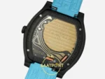 F.P. Journe Élégante Titalyt Siyah-Gri Kadran Mavi Kordon Super Clone ETA - Calibre 1210 Elektromekanik Kalibre Arka Kapak Yakın — Kadran ve Bezel Görünümü