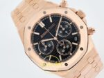 Audemars Piguet CUSTOM MODDED Royal Oak Chrono 26240OR 41mm RG/RG DDF Factory 41mm Sağ 45 Derece Çapraz Kasa ve Kurma Tepesi — Kadran ve Bezel Görünümü
