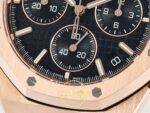 Audemars Piguet CUSTOM MODDED Royal Oak Chrono 26240OR 41mm RG/RG DDF Factory 41mm Sol Yan Kasa Kalınlık ve Fırçalanmış Yüzey — Kadran ve Bezel Görünümü