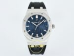 Audemars Piguet Royal Oak 41mm 15500 SS OCTA Blue Dial APS Factory 41mm Ön Cephe Kadran ve Kasa Görünümü Super Clone ETA Saat — Kadran ve Bezel Görünümü