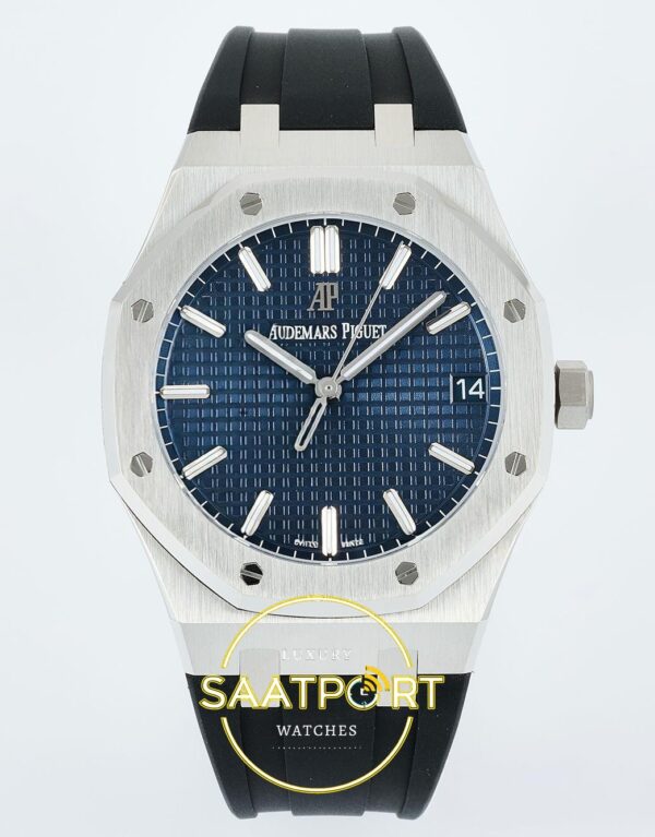 Audemars Piguet Royal Oak 41mm 15500 SS OCTA Blue Dial APS Factory 41mm Ön Cephe Kadran ve Kasa Görünümü Super Clone ETA Saat