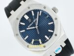 Audemars Piguet Royal Oak 41mm 15500 SS OCTA Blue Dial APS Factory 41mm Sağ 45 Derece Çapraz Kasa ve Kurma Tepesi Profili Super — Kadran ve Bezel Görünümü