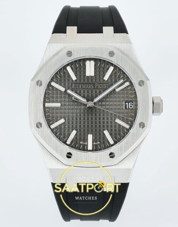 Audemars Piguet Royal Oak 41mm 15510 SS OCTA Gray Dial APS Factory 41mm Ön Cephe Kadran ve Kasa Görünümü Super Clone ETA Saat