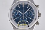 Audemars Piguet Royal Oak Chrono 26240 SS DDF Blue Dial DDF Factory 41mmx12.4mm Kadran İndeks ve İbre Detay Yakın Çekim Super — Kadran ve Bezel Görünümü