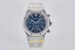 Audemars Piguet Royal Oak Chrono 26240 SS DDF Blue Dial DDF Factory 41mmx12.4mm Ön Cephe Kadran ve Kasa Görünümü Super Clone ETA — Kadran ve Bezel Görünümü