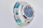 Audemars Piguet Royal Oak Chrono 26240 SS DDF Blue Dial DDF Factory 41mmx12.4mm Sağ 45 Derece Çapraz Kasa ve Kurma Tepesi Profili — Kadran ve Bezel Görünümü