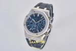 Audemars Piguet Royal Oak Chrono 26240 SS DDF Blue Dial DDF Factory 41mmx12.4mm Sol 45 Derece Çapraz Kasa ve Bezel Profili Super — Kadran ve Bezel Görünümü